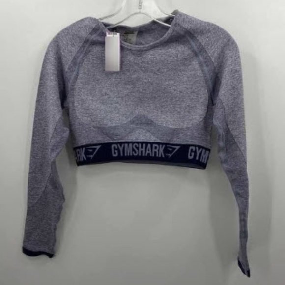 Gymshark Tops - Gymshark Womens Size Medium Flex Sports Long Sleeve Crop Top Gray Black